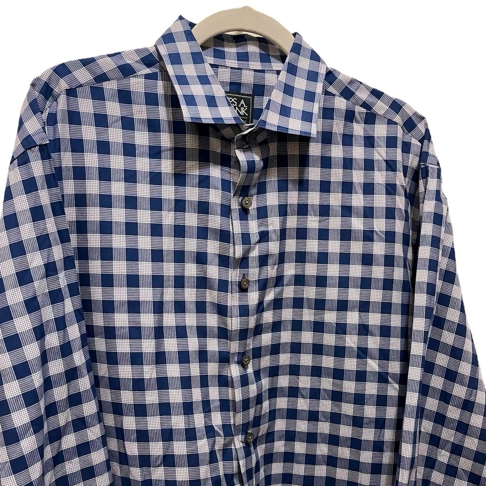 Jos. A. Bank Travel Tech Blue Plaid Tailored Fit Long Sleeve Button Down XL